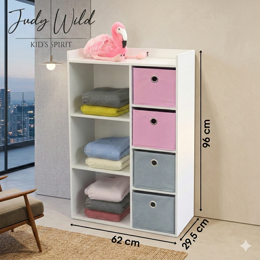 Wardrobe Judy Wild "happy" 3 Niches With 4 Drawers Pink And Grey 62x29xh96cm