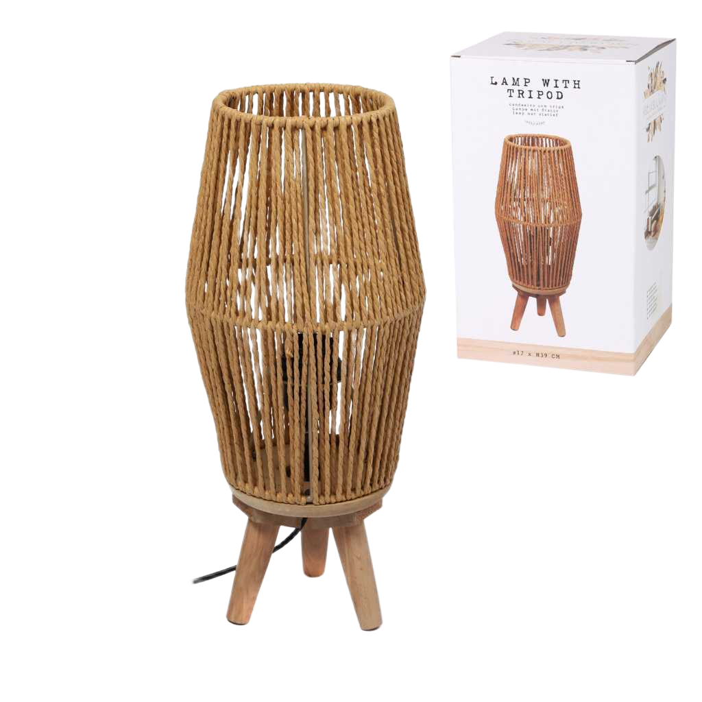 Lamp Natural Living Leandra Rope With Wooden Tripod D17cm X H39cm