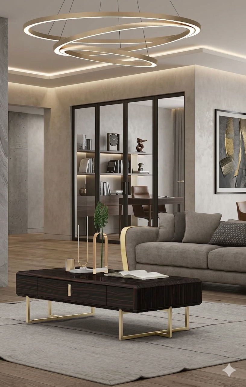 Coffee Table Ebony(1015-1 Hg)+brushed Titanium Gold1400x700x400