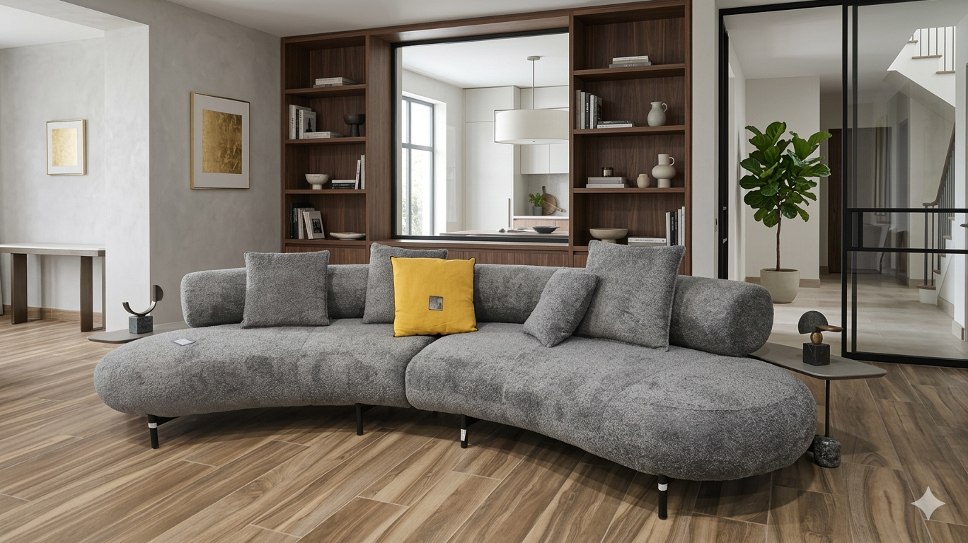 Sofa Banana Fabric With 4 Pillow Grey