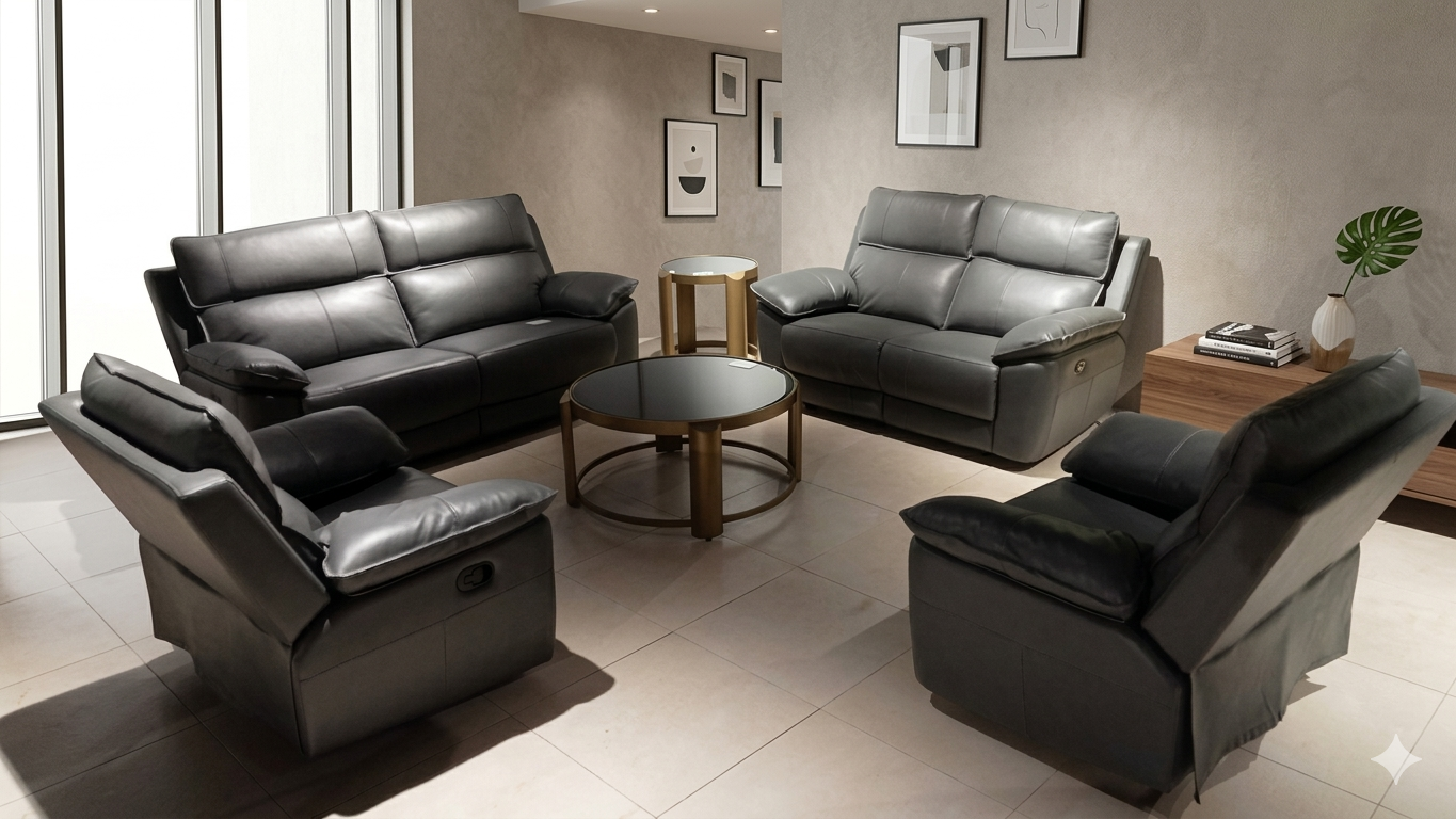 Sofa Leather Pvc 6 Manual Recliner 3+2+1+1 Dk Grey 3 108*97*102
