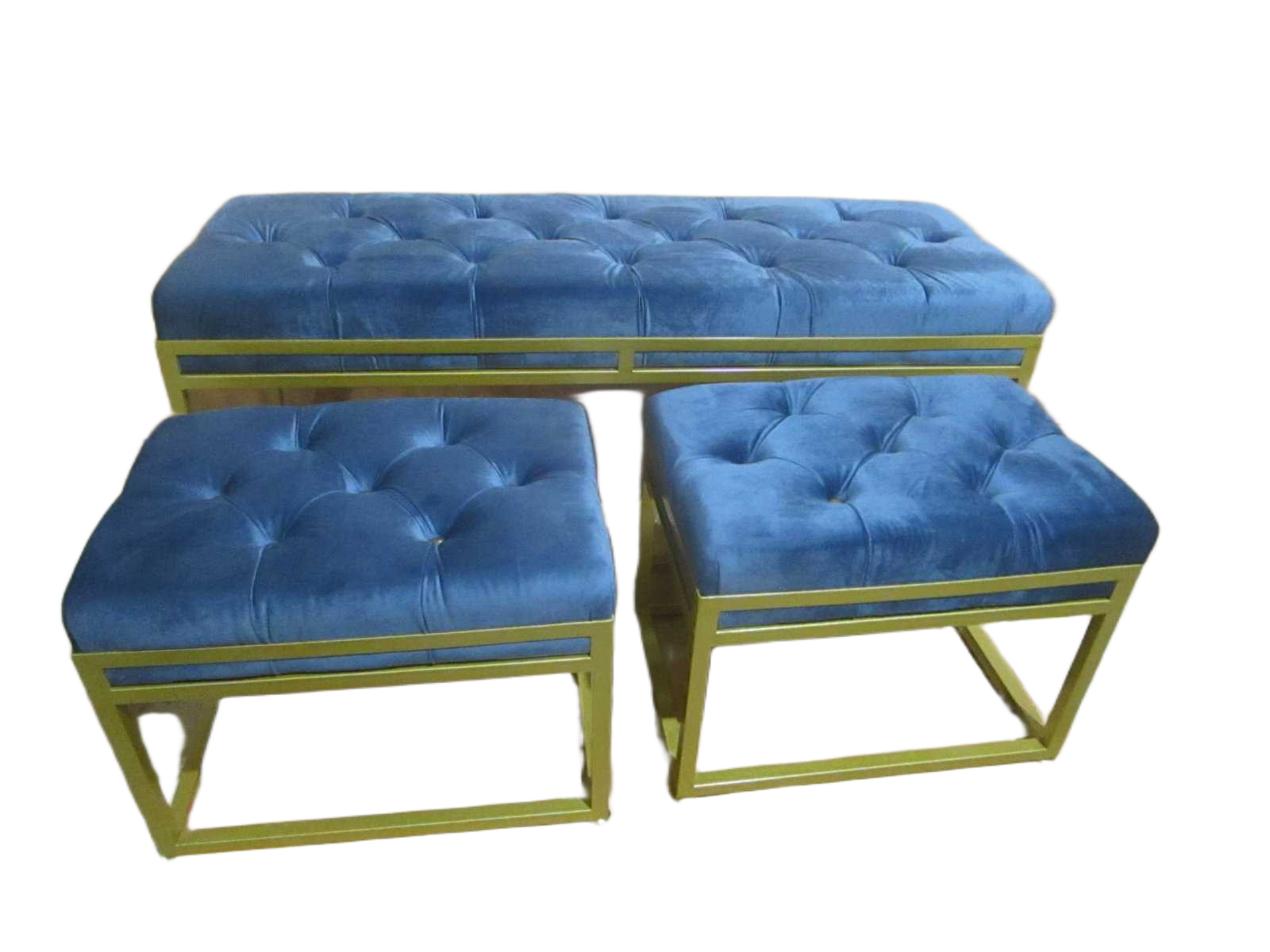 Pouf Set Fo 3 65 Blue 120x43x48 51x34x40