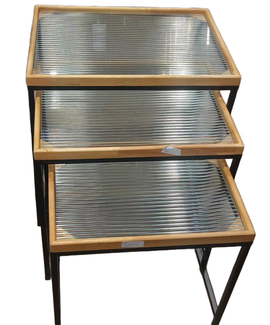 End Table Set Of 3 Nature Wood Black Metal S:48*32*49 M:54*38*56 L:60*45*63
