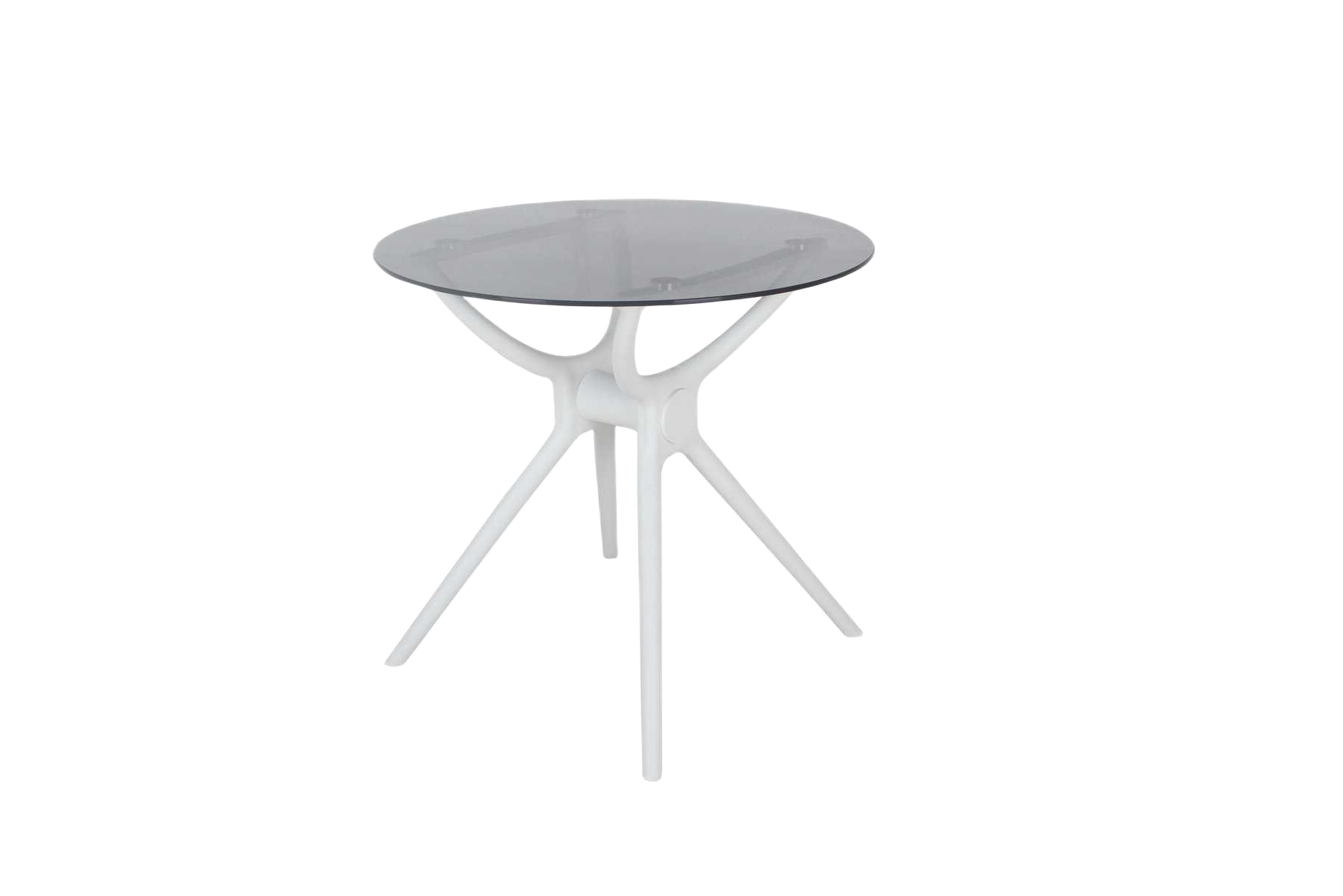 Pp Outdoor Table 80x80 Round With Top Smoke Glass 8mm Anti Uv ?80*h74.5cm Smoke Glass White Leg ?80*h74.5cm