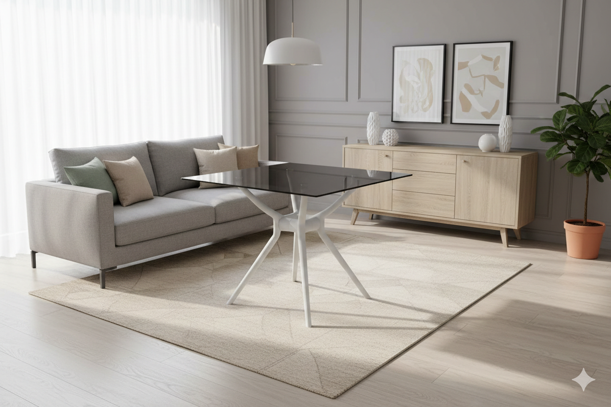 Pp Outdoor Table 90x90 Square With Top Smoke Glass 8mm Anti Uv 90x90h74.5 Smoke Glass White Leg 90*90*74.5cm
