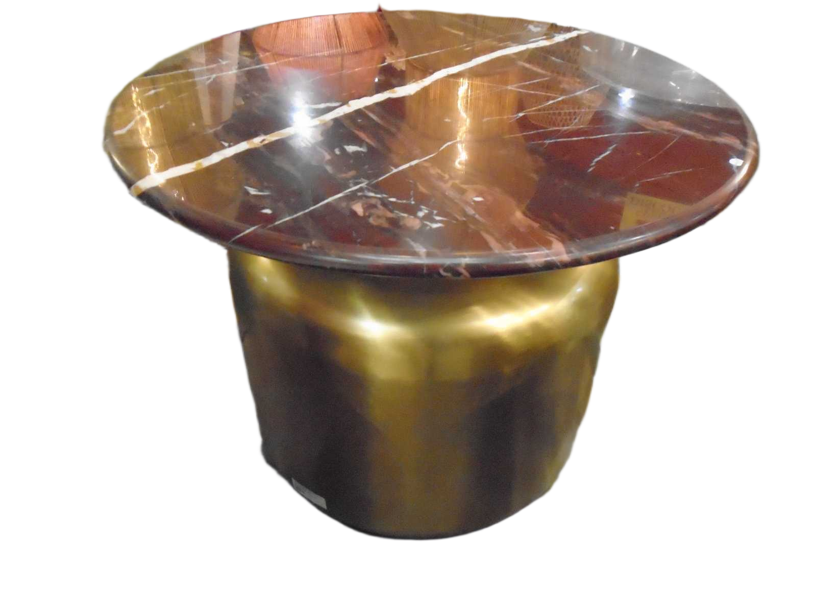 Side Table Round With 15mm Indian Red Forest Marble Top And Iron Metal Base