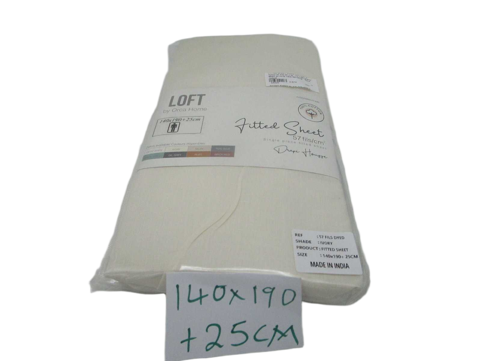 Fitted Sheet Plain Col (100 % Coton 57 Fils 30 X 30 - 76 X 68) Grs/M² 1cl=