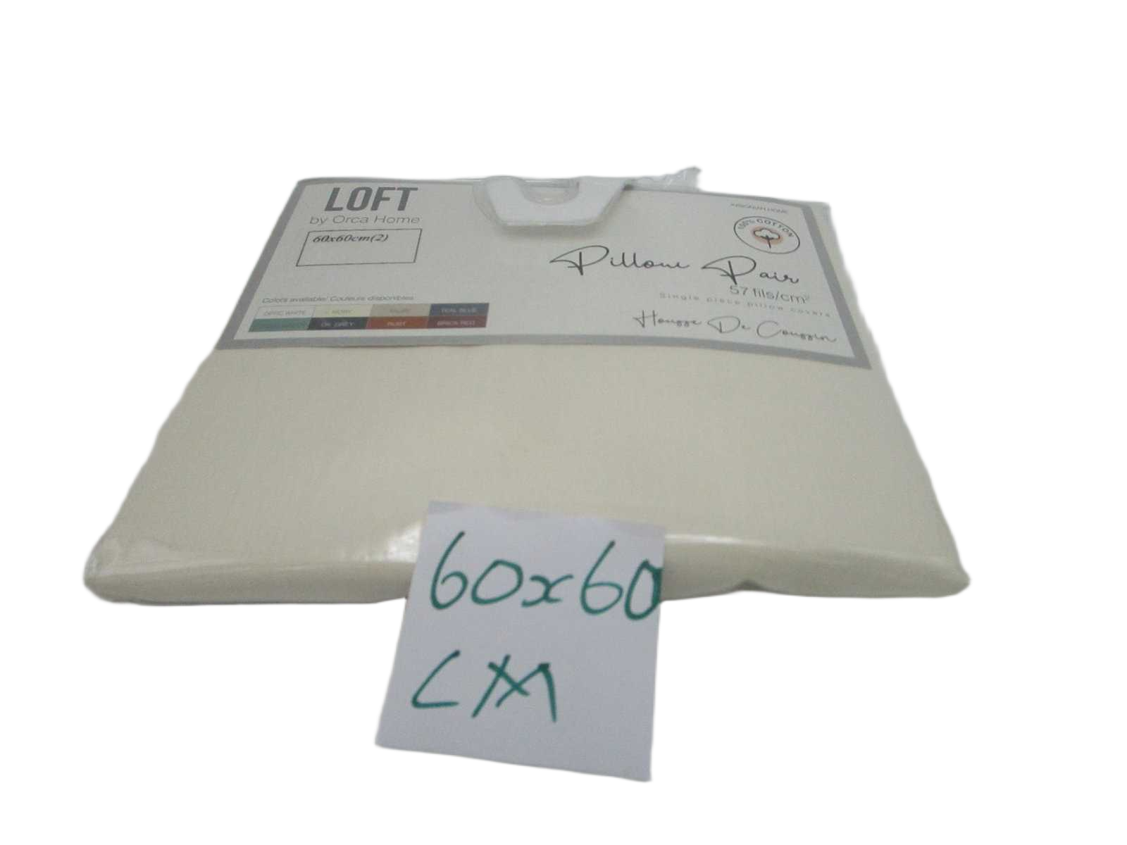 Pillow Case Set 2 Plain Col (100 % Coton 57 Fils 30 X 30 - 78 X 60) 103 Grs/M² 1cl=