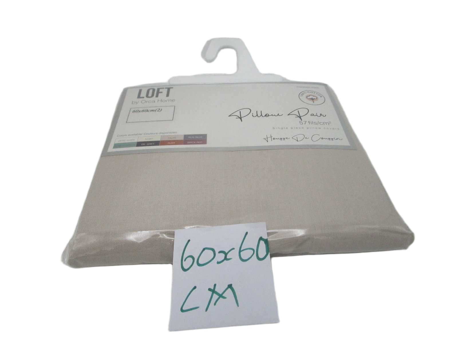 Pillow Case Set 2 Plain Col (100 % Coton 57 Fils 30 X 30 - 78 X 60) 103 Grs/M² 1cl=