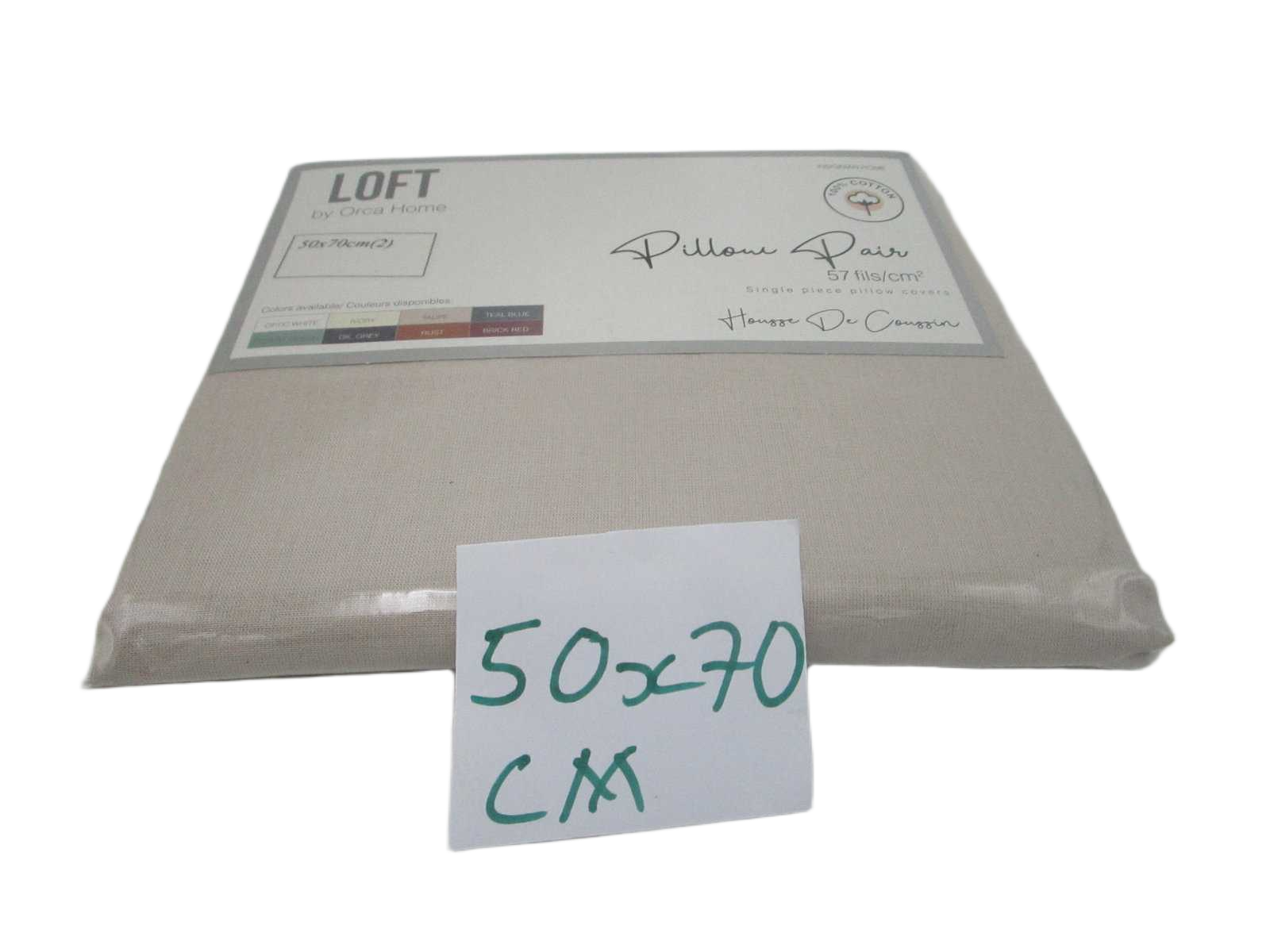 Pillow Case Set 2 Plain Col (100 % Coton 57 Fils 30 X 30 - 78 X 60) 103 Grs/M² 1cl=