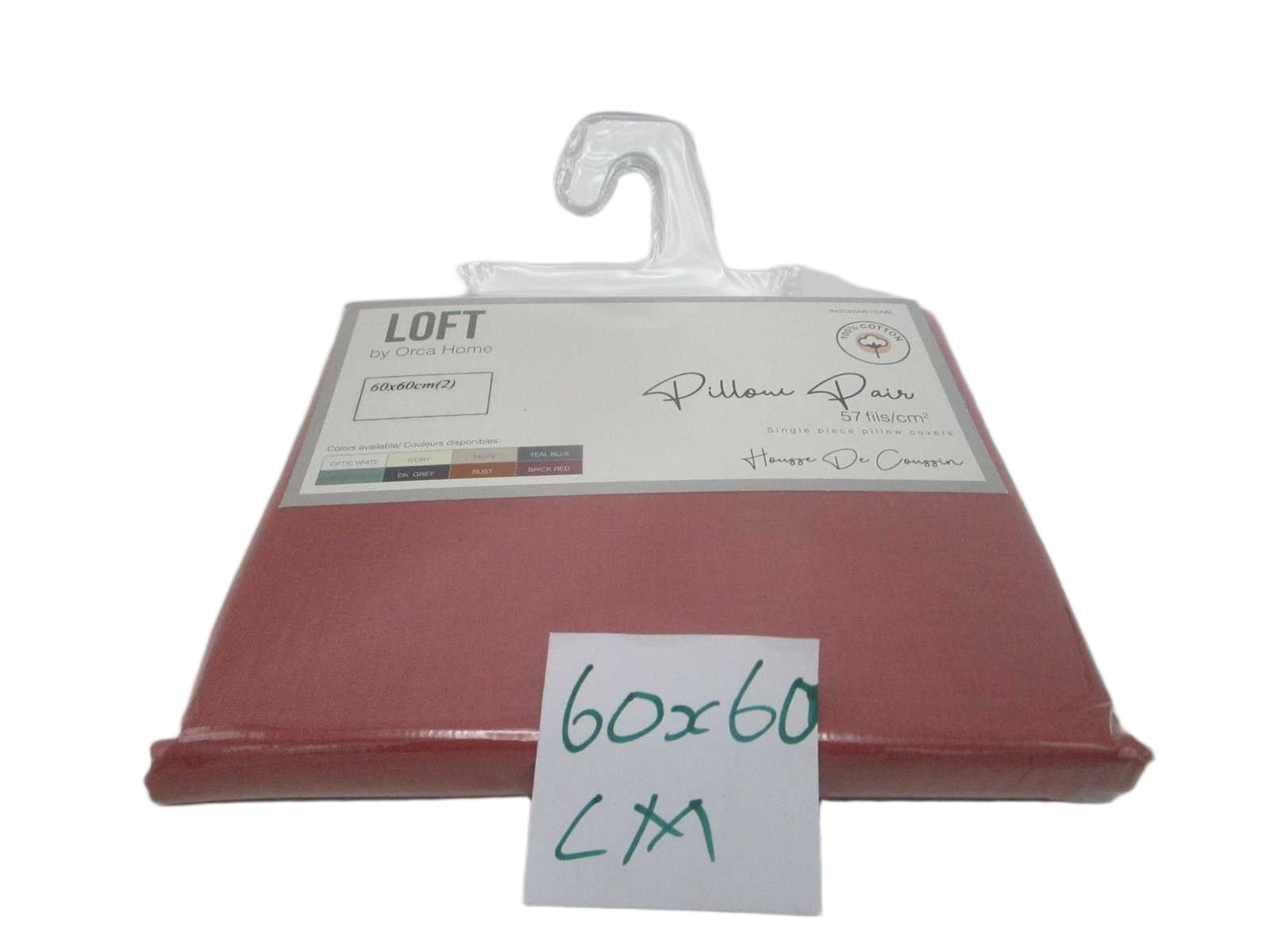 Pillow Case Set 2 Plain Col (100 % Coton 57 Fils 30 X 30 - 78 X 60) 103 Grs/M² Packed In Pvc Bag With Hanger And Insert Card 1cl=