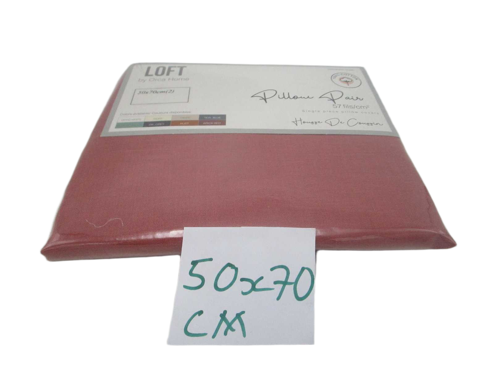 Pillow Case Set 2 Plain Col (100 % Coton 57 Fils 30 X 30 - 78 X 60) 103 Grs/M² 1cl=