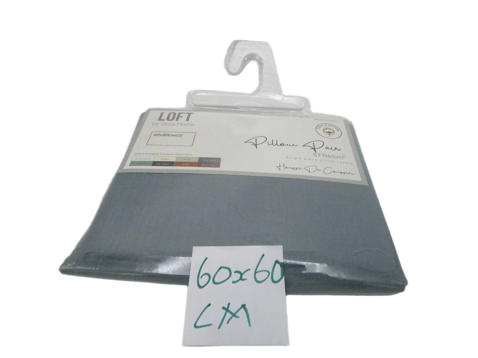 Pillow Case Set 2 Plain Col (100 % Coton 57 Fils 30 X 30 - 78 X 60) 103 Grs/M² 1cl=