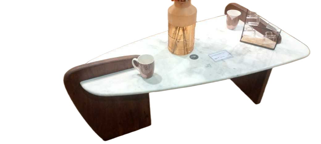Coffee Table White In Marble Wood Legs