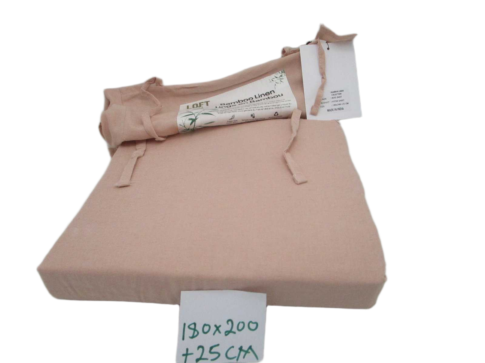 Fitted Sheet - Plain Rose Dust - 59 Threads (72x52) - 80% Bamboo, 20% Linen - Twin Stitch - Fabric Packaging With Bows 1cl=