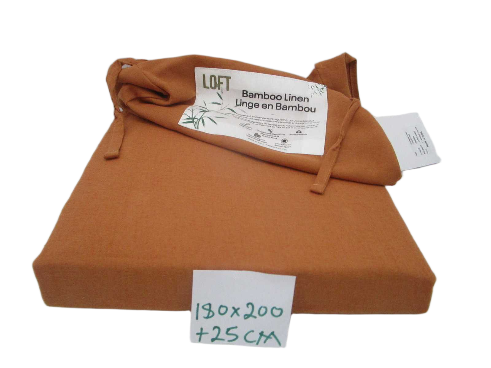 Fitted Sheet - Plain Brown - 59 Threads (72x52) - 80% Bamboo, 20% Linen - Twin Stitch - Fabric Packaging With Bows 1cl=
