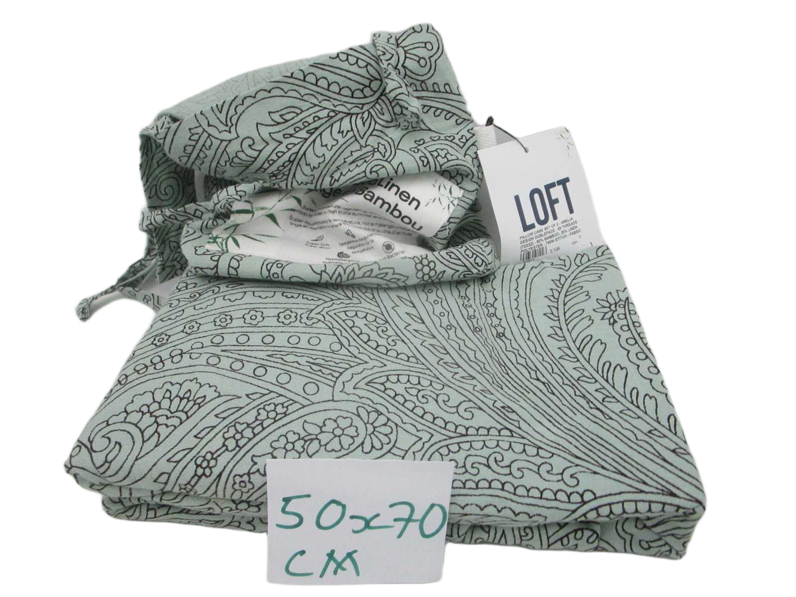 Pillow Case Set Of 2 - Amelia Design Dubleface - 59 Threads (72x52) - 80% Bamboo, 20% Linen Polyester - Twin Stitch - Fabric Packaging With Bows 1cl=