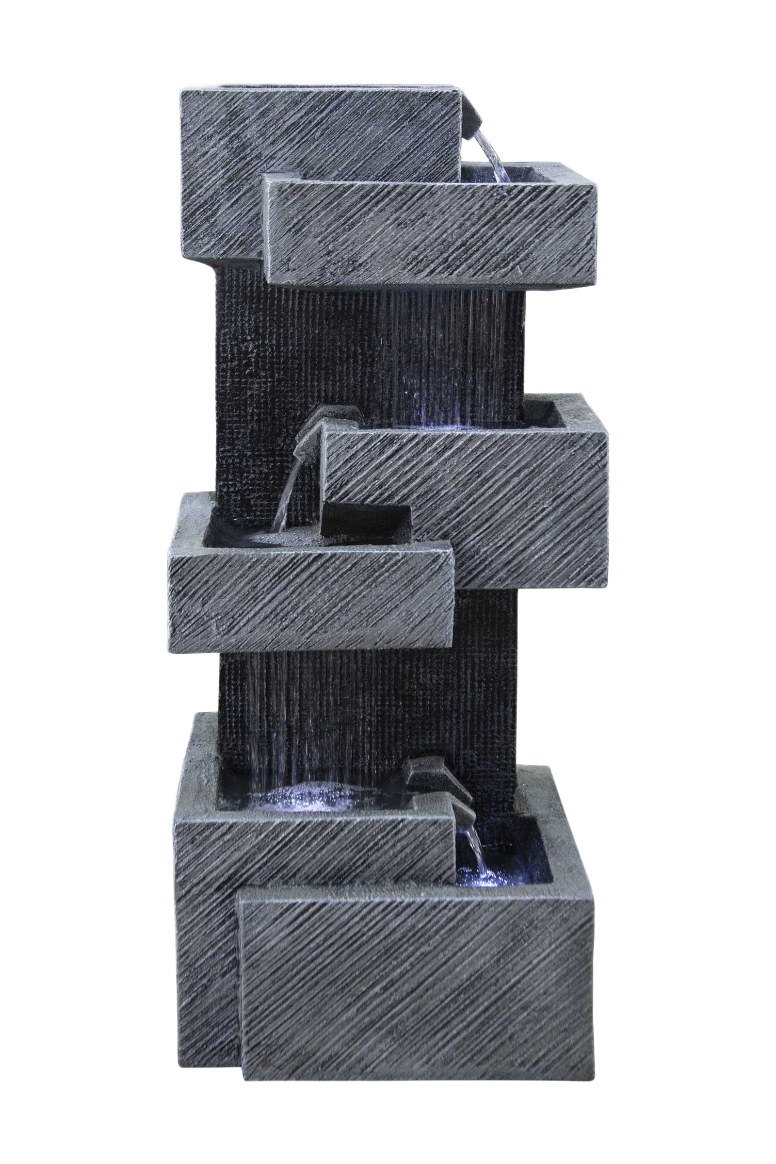 Fountain Polyresin With Led Lights, 13kgs - Grey Structure With Squared Basins Pump: 5w, Flow Rate 450l/H