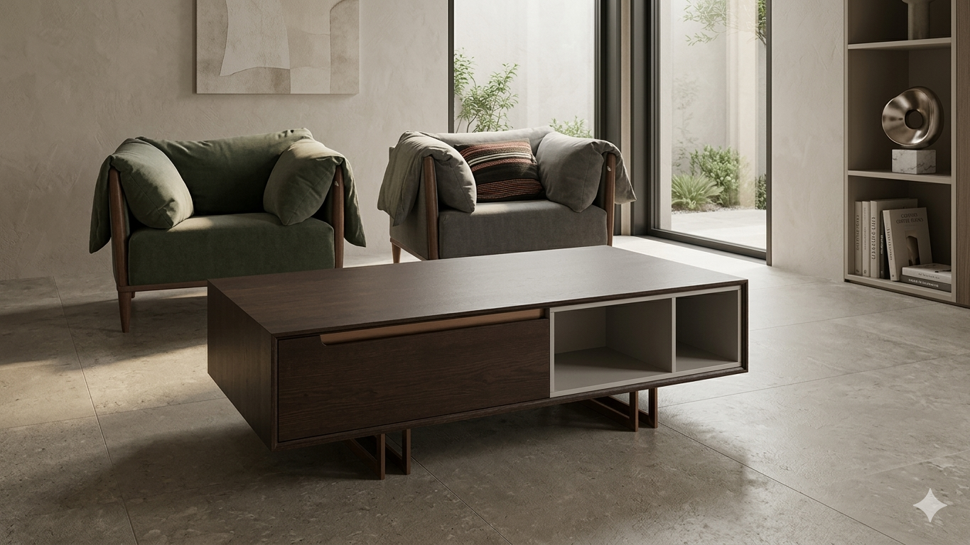 Coffee Table Walnut Mdf + Ss Base 1300*700*400