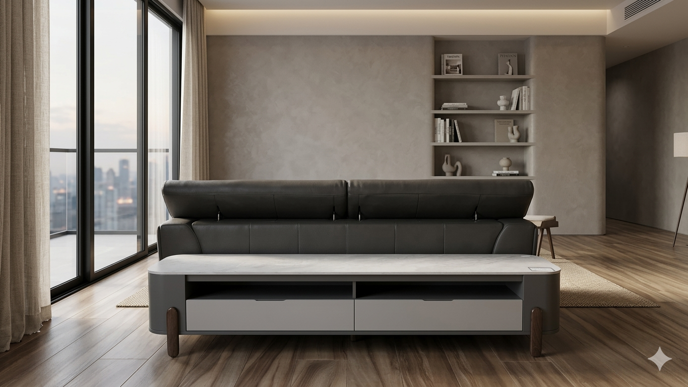 Tv Stand Grey 6mm White Shiny Ceramic Top ,mdf Gray Paint , Black Metal Leg 2000*400*415