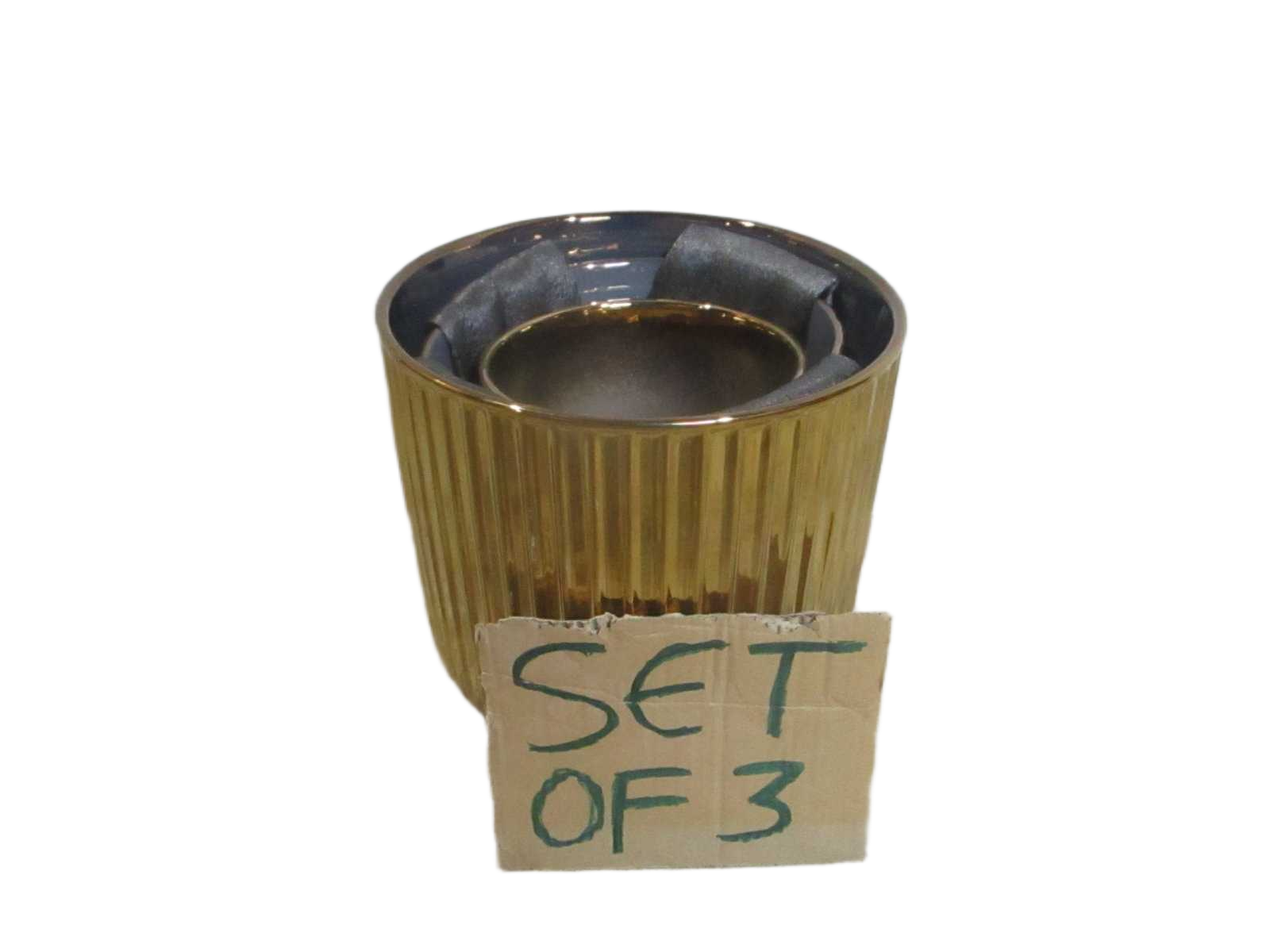 Set Of 3 Pot Ceramic Shining Gold 30x30x28 25x25x23 20x20x19