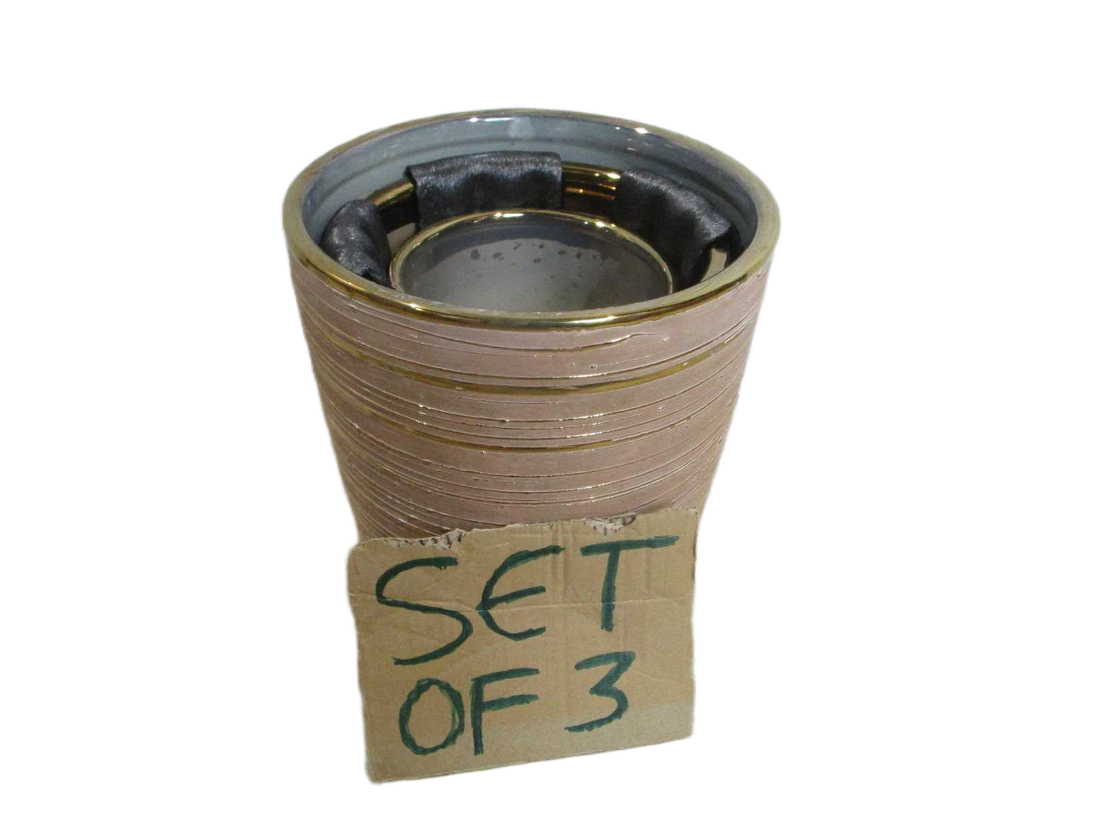 Set Of 3 Pot Ceramic Pink Gold 30x30x30 25x25x25 19,5x19,5x19,5