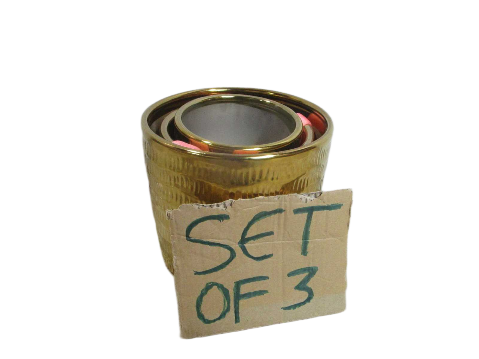 Set Of 3 Pot Ceramic Shining Gold 25x25x22 21x21x19 17x17x16
