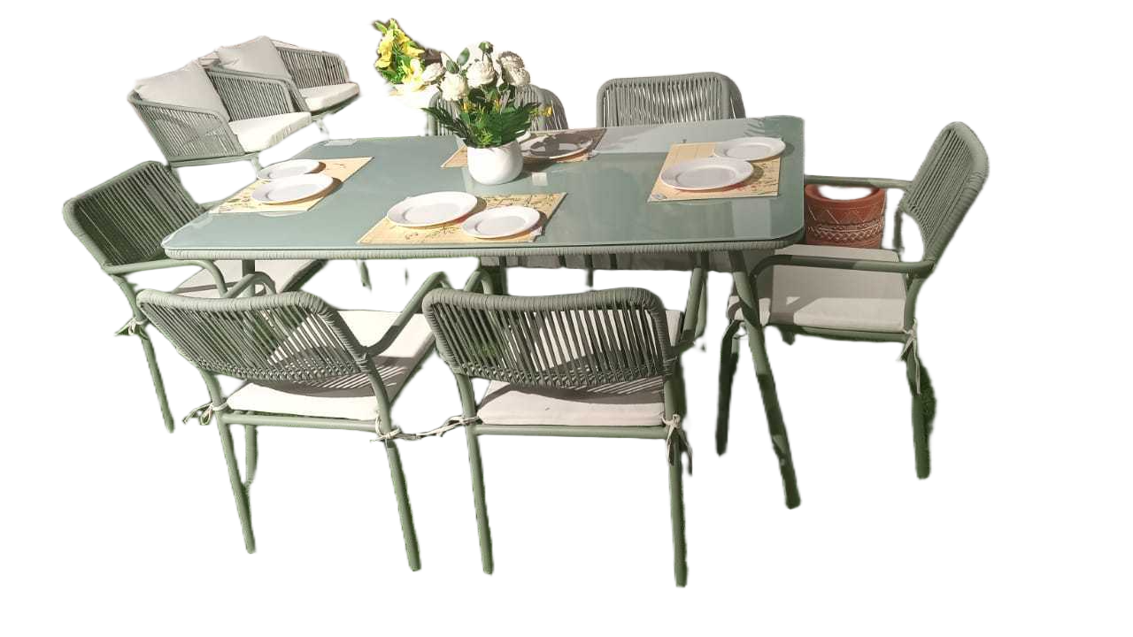 Table+6 Chairs Green With Seat Pad