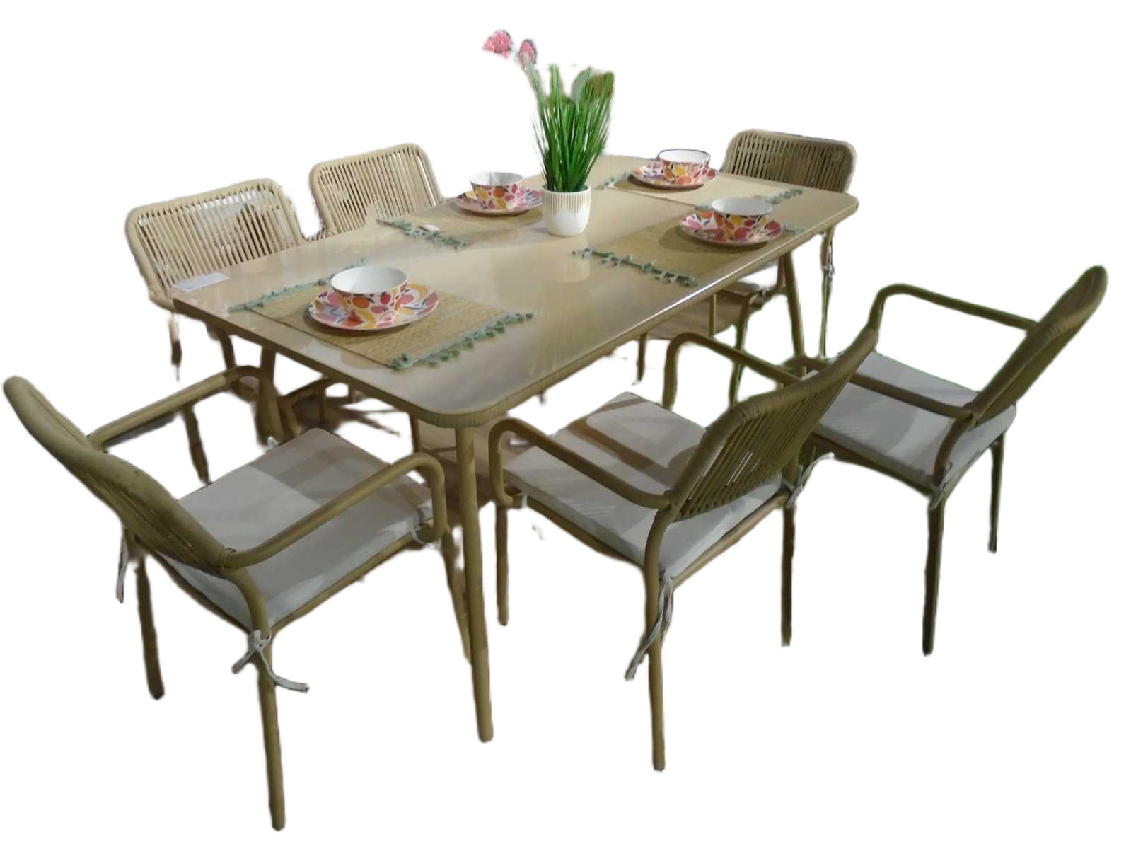 Table+6 Chairs Beige With Seat Pad