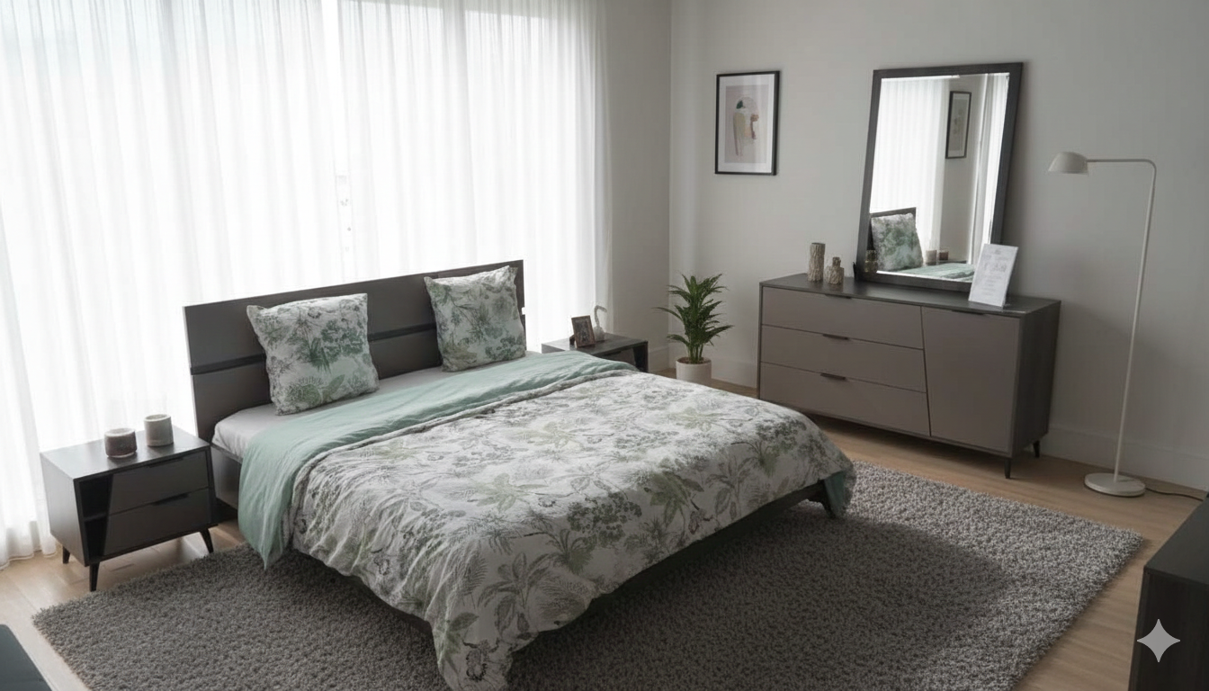 Bed (1800*2000) 1880*2058*1000 /+ Dresser 1500*450*830 / Mirror 1200*800*18