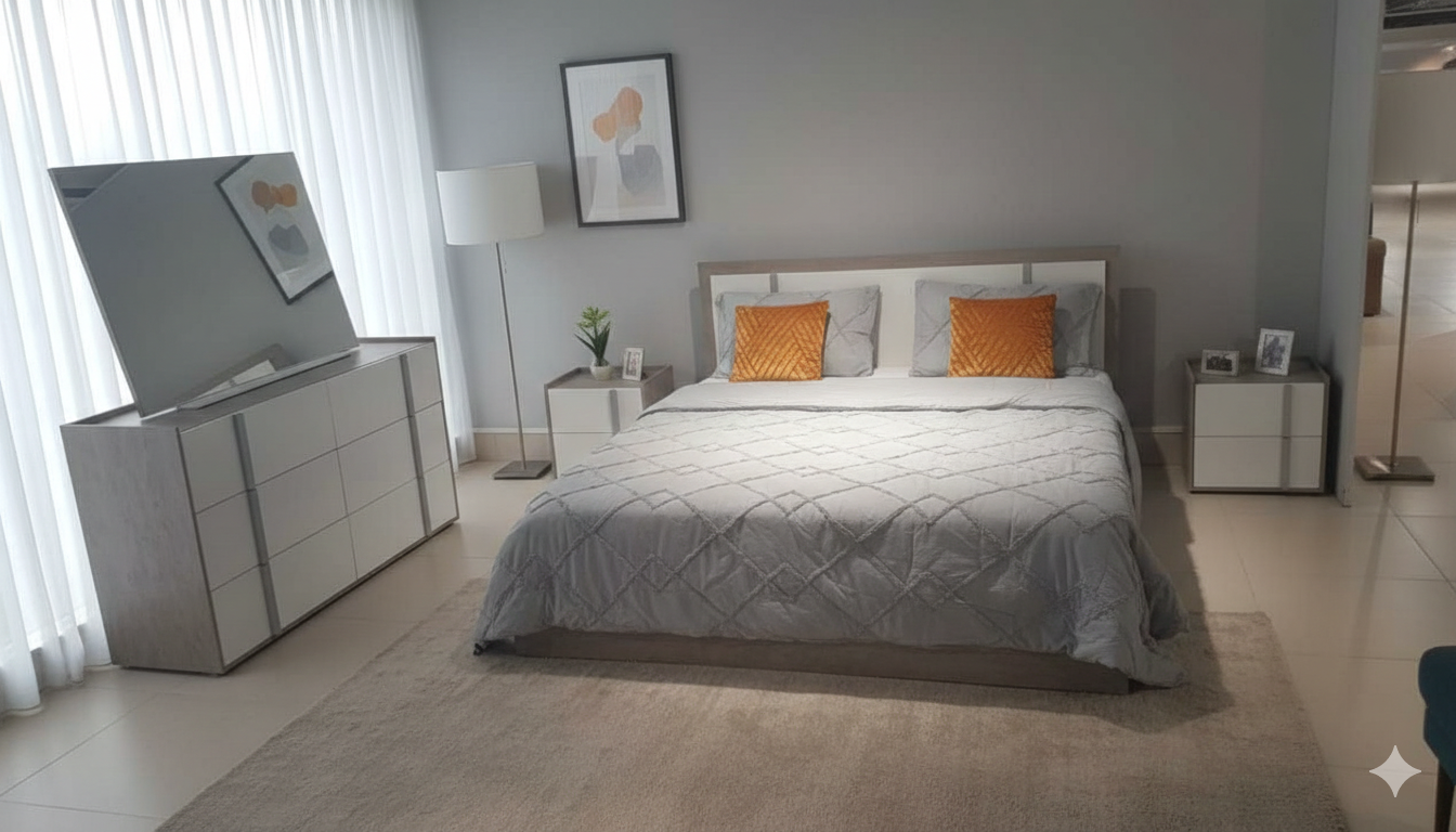 Bed (1800*2000) 1880*2058*1000 / Night Stand X 2pcs 500*400*480 / Dresser 1500*450*830