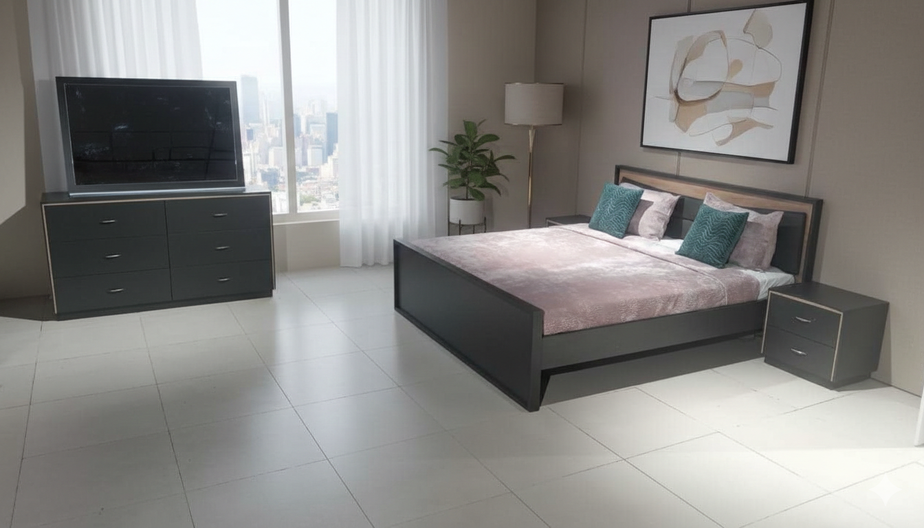Bed (1800*2000) 1912*2090*1000 / Night Stand X 2pcs 500*400*480 / Dresser 1500*400*830 / Mirror 1200*800*18