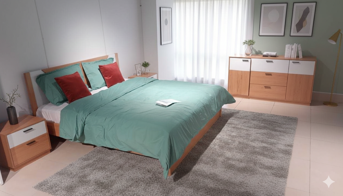 Bed (1800*2000) 1880*2080*1000 / Night Stand X 2pcs 500*400*480 / Dresser 1500*400*830 / Mirror 1200*800*18