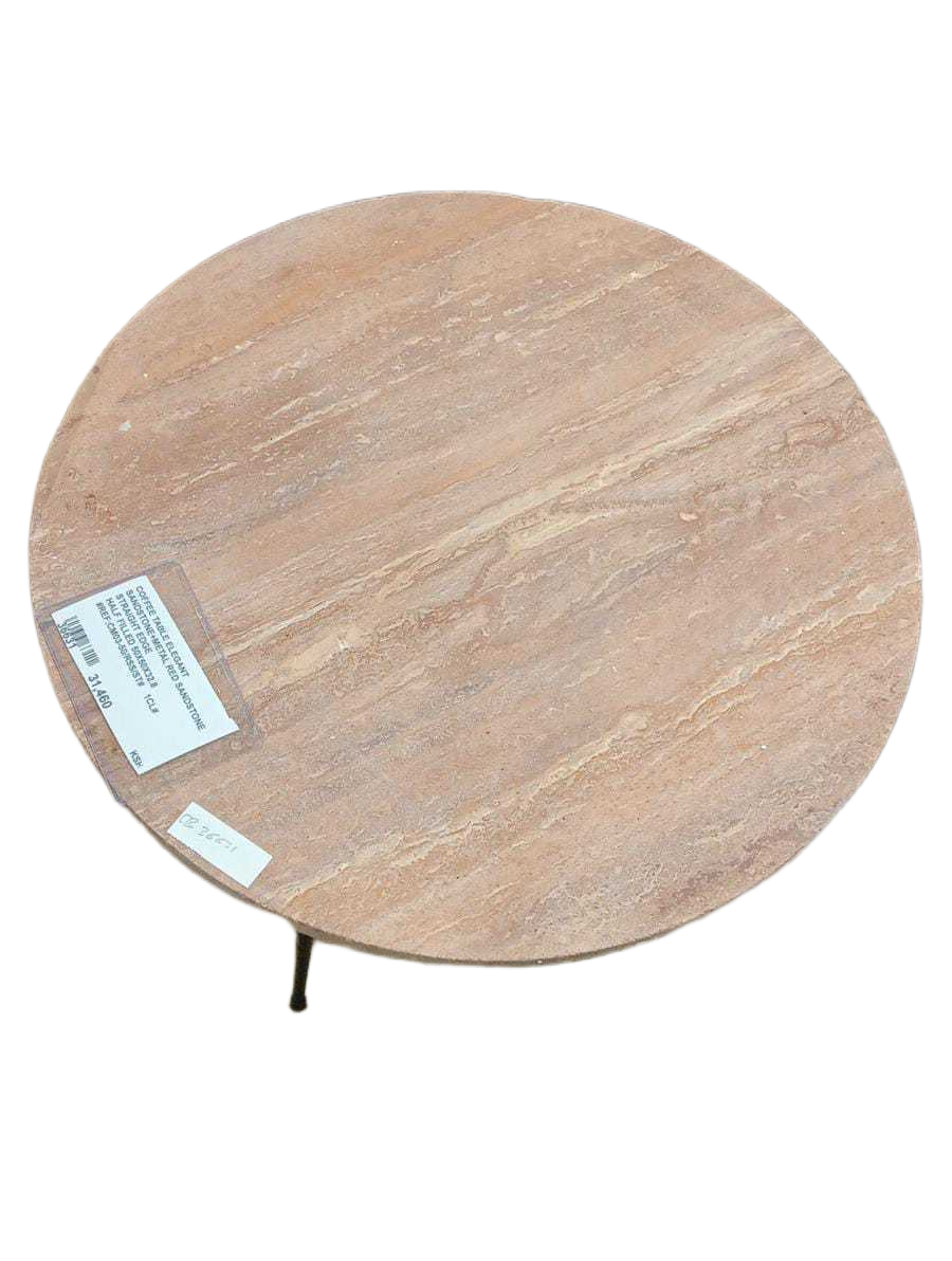 Coffee Table Pink Elegant Sandstone+metal Red Sandstone Straight Edge Half Filled 50x50x32.8