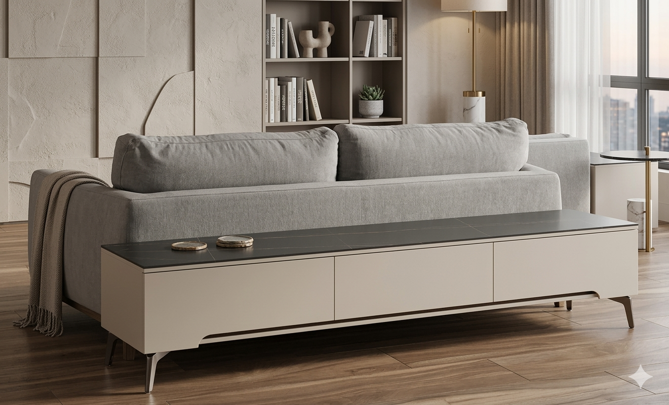 Tv Stand Carbon Steel + Ceramic Table Top + Mdf As Photo 2000*400*460