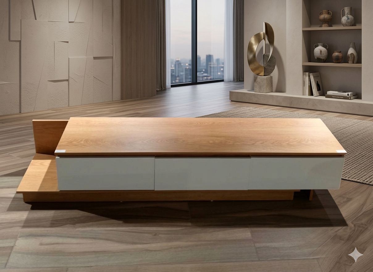 Tv Stand Melamine Laminated Lt. Walnut+white 2000*400*350mm