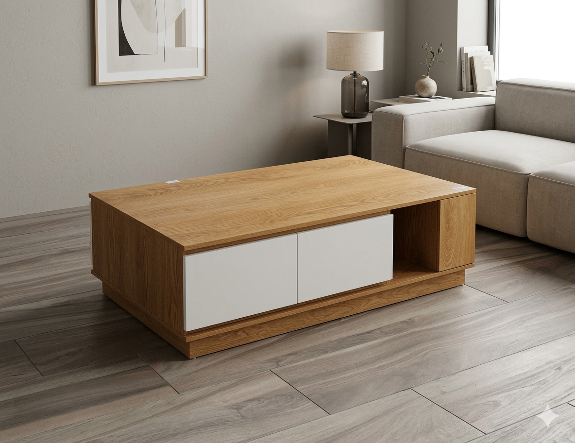 Coffee Table Melamine Laminated Lt. Walnut+white 1200*600*400mm