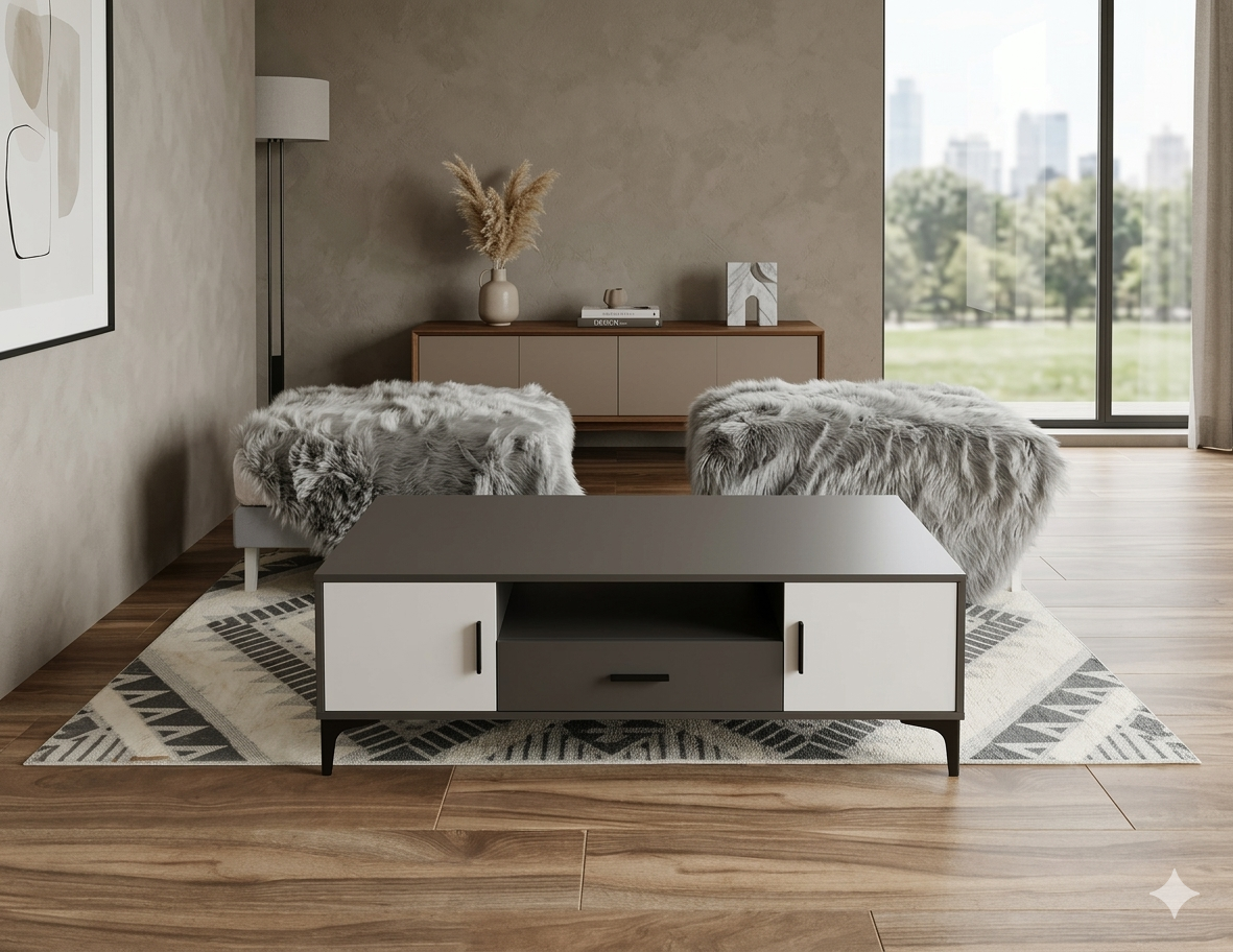 Coffee Table Melamine Laminated Lt.grey+white 1200*600*420mm