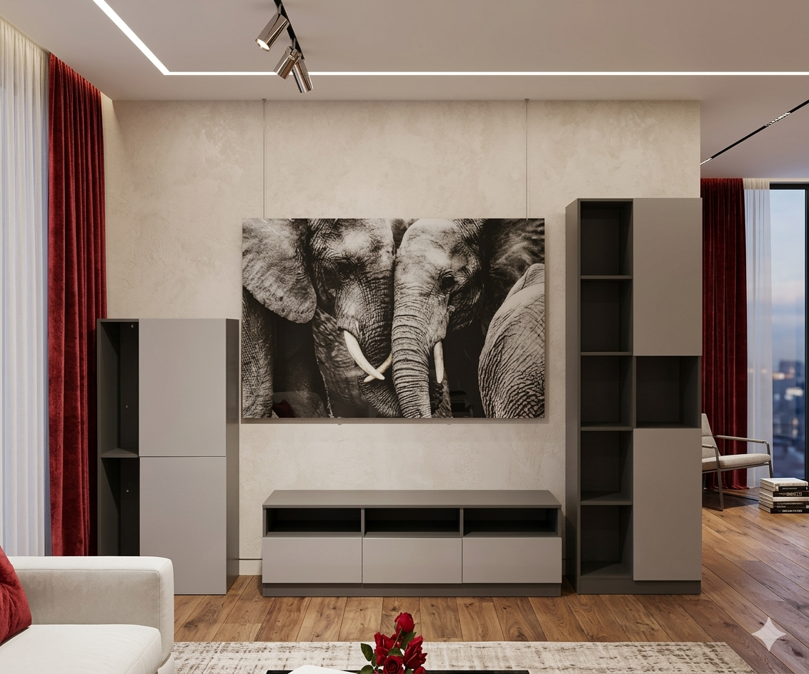 Tv Stand Unit Melamine Laminated Lt.grey+silver Grey 2000*400*2000mm