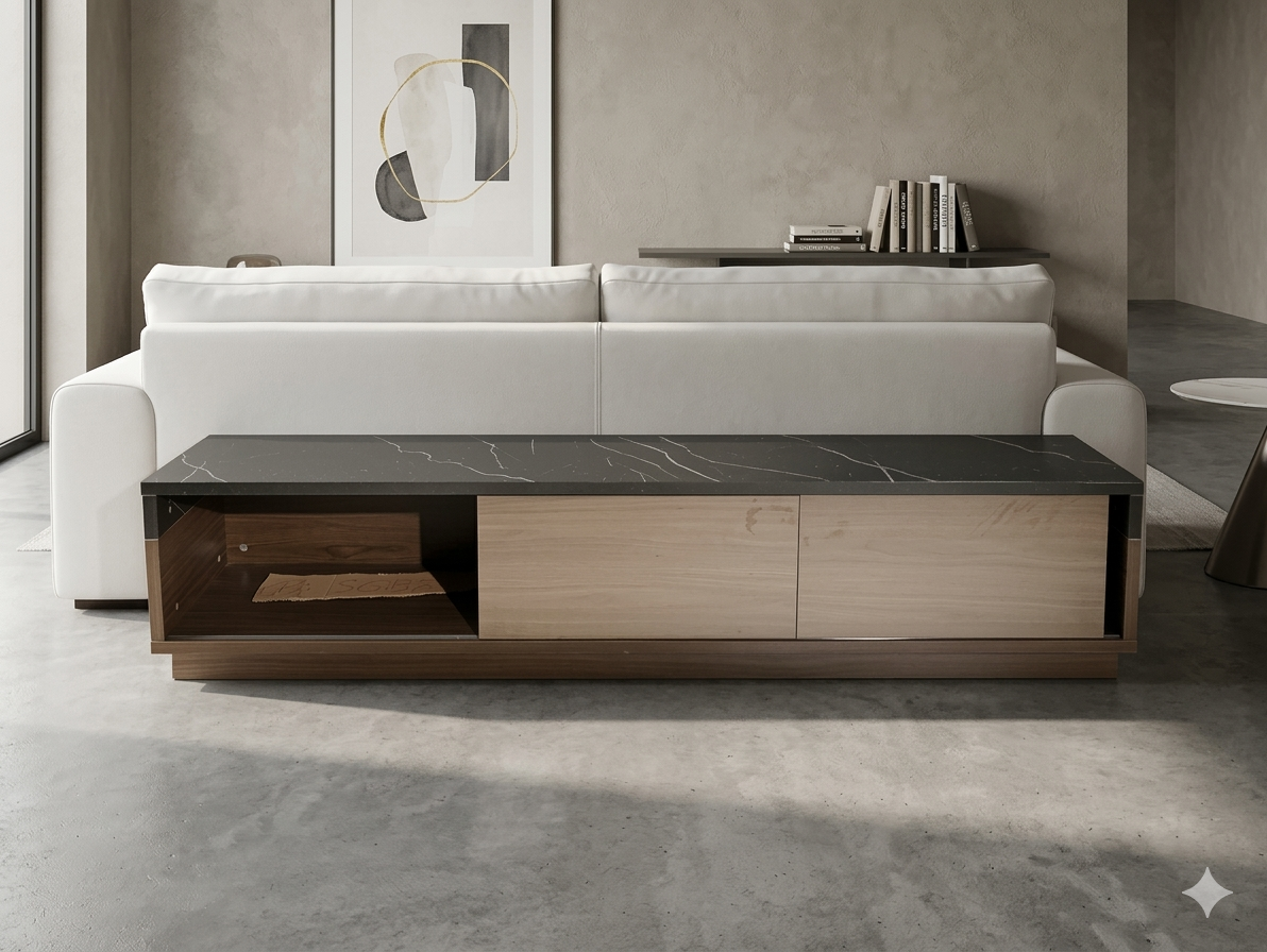 Tv Stand Melamine Laminated Black Cherry+ Black Marble 1800*400*400mm