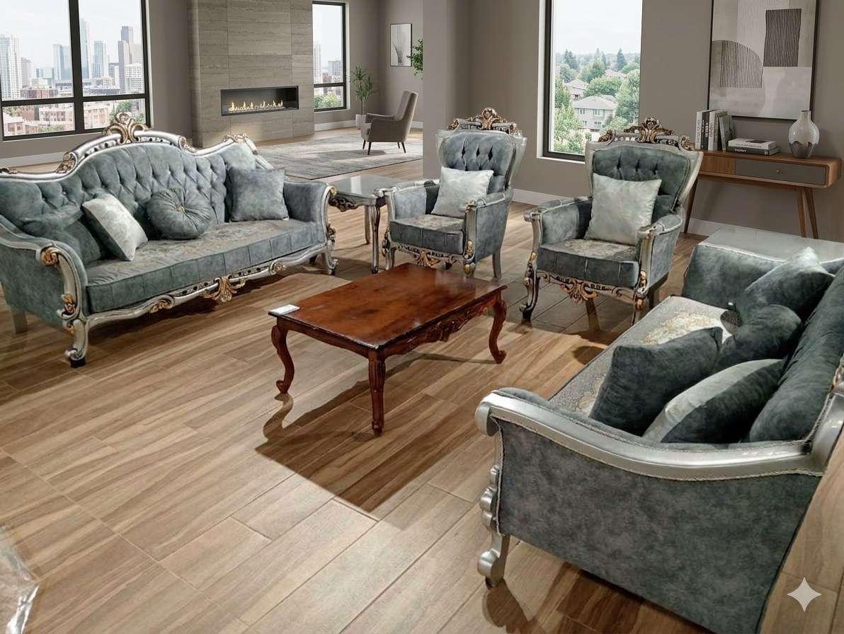 Sofa Set Avangard Salon Baroque 3+3+1+1 + Table Central + Side Table 3s: 230x90x120cm 1s: 80x80x120cm T: 110x66x45cm