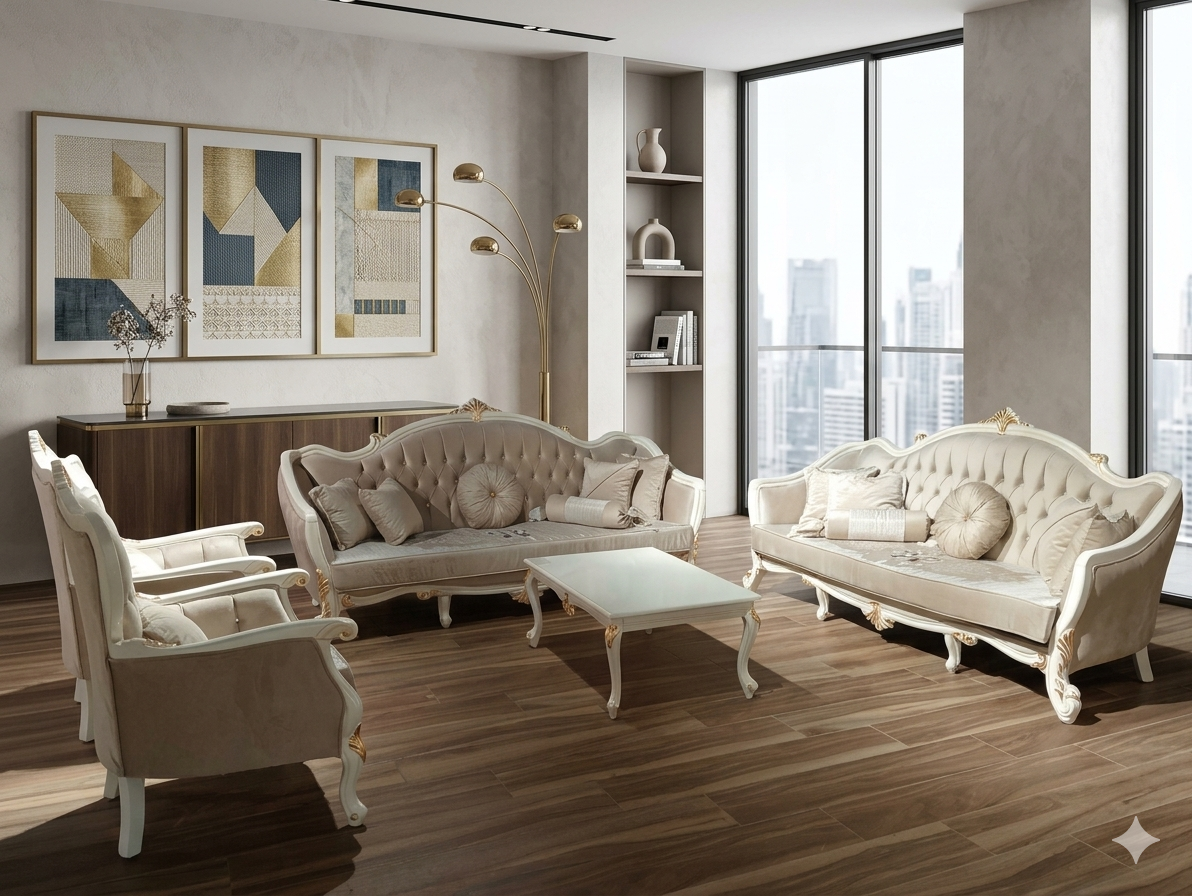 Sofa Set Chester Salon Baroque 3+3+1+1 + Table Central 3s: 230x90x120cm 1s: 85x80x120cm T: 110x66x45cm