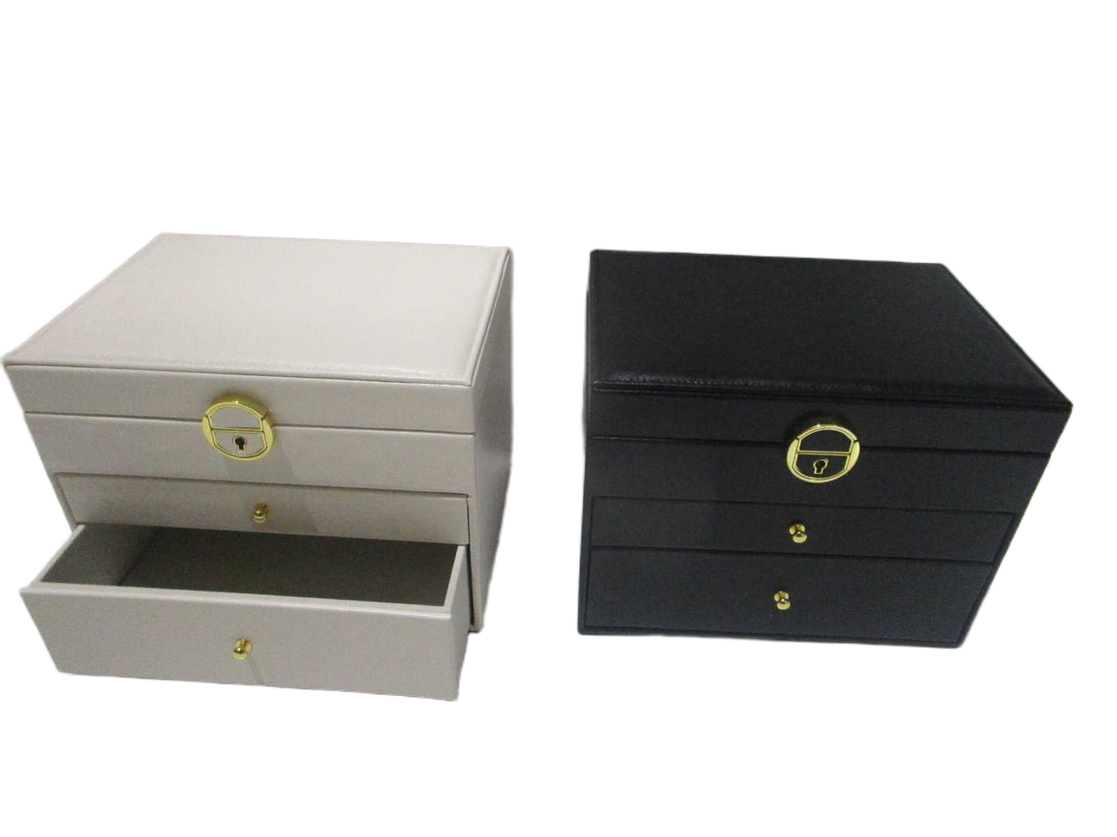 Storage Box Eco Pu For Jewelry 3 Layer With Mirror With Silver Lock And Key Opp Bag+white Box Black White Ass 23x17x17.5