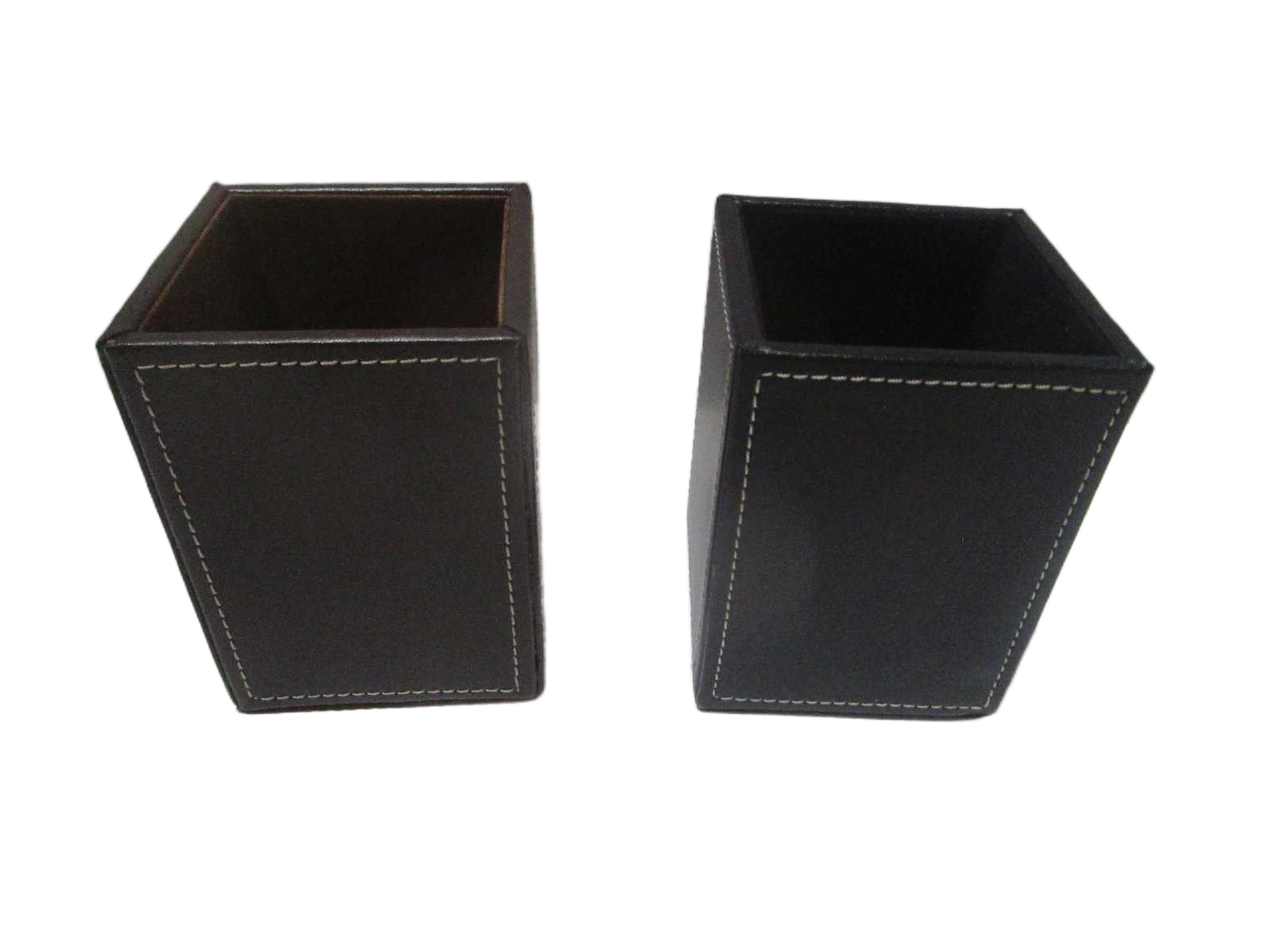 Pen Container Eco Pu Square Opp Bag White Coffee Ass With White Line 8.5x8.5x11.5