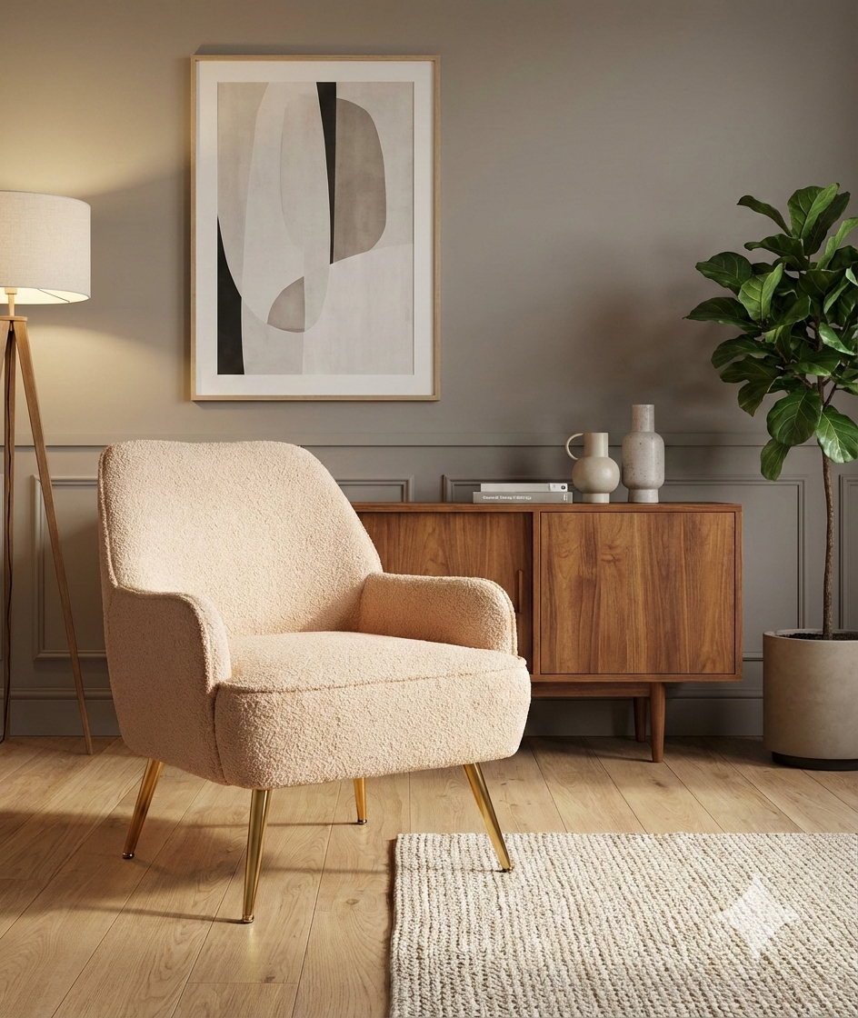 Chair Kd With Wood Leg Boucler Light Brown 3 62x47x75