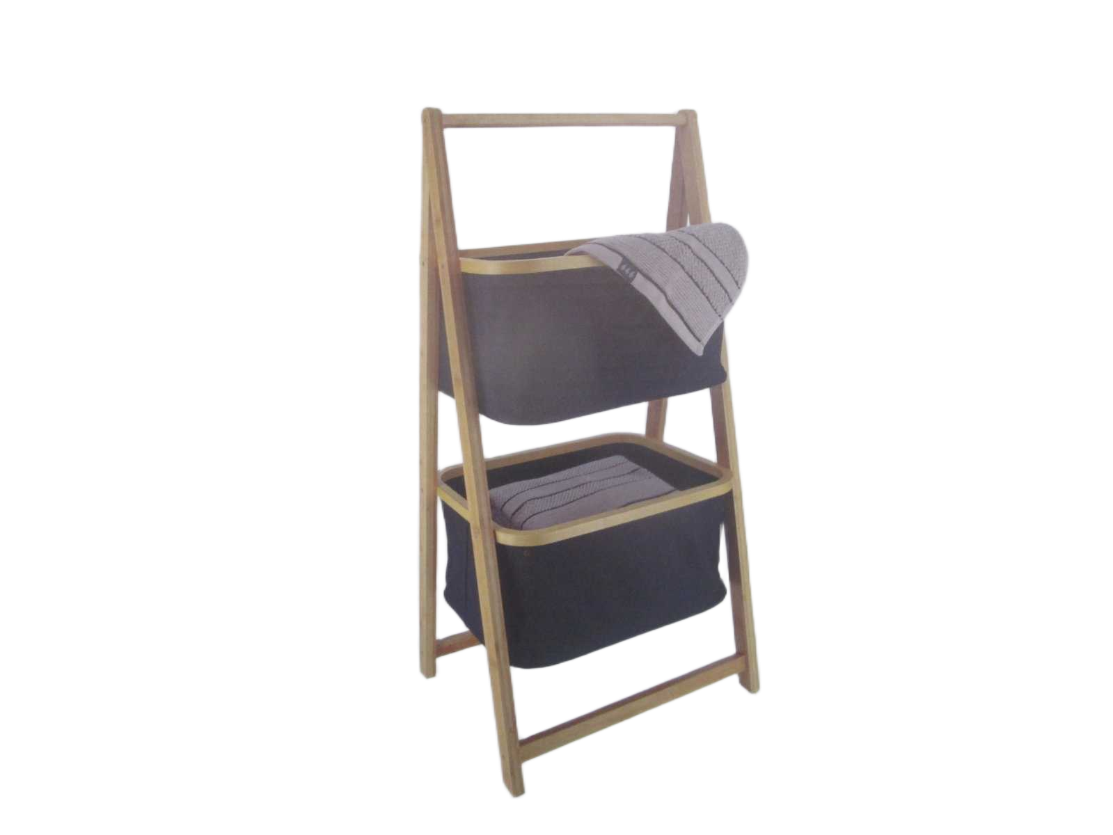 Rack Bambou 2 Paniers Polyester - Black/Bambou