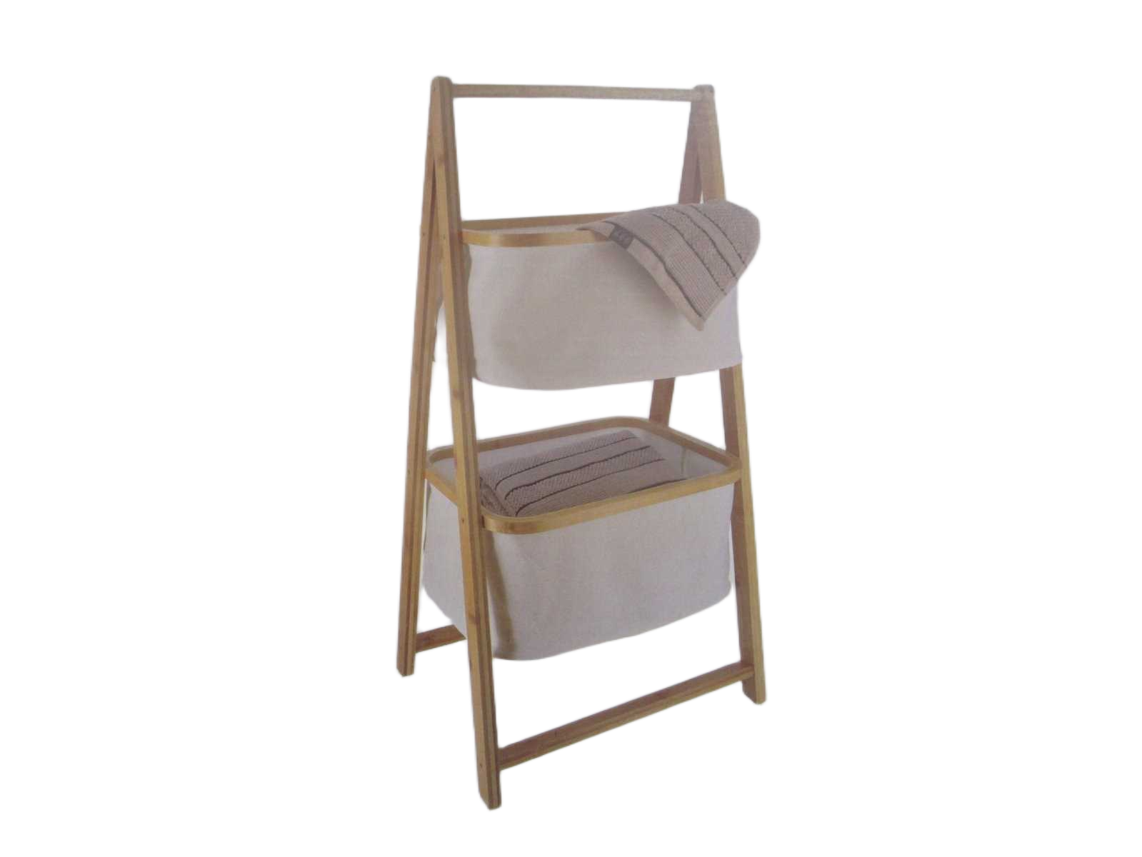 Rack Bambou 2 Paniers Polyester - Natural/Bambou