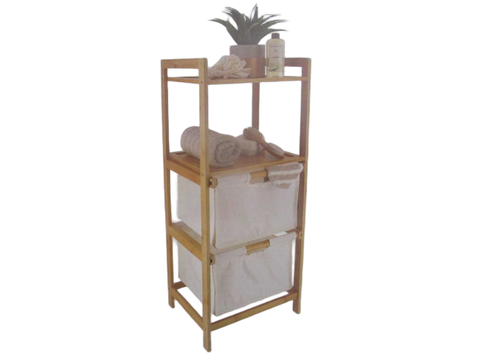 Meuble Bambou 2 Panieres Polyester + Racks - Natural/Bambou