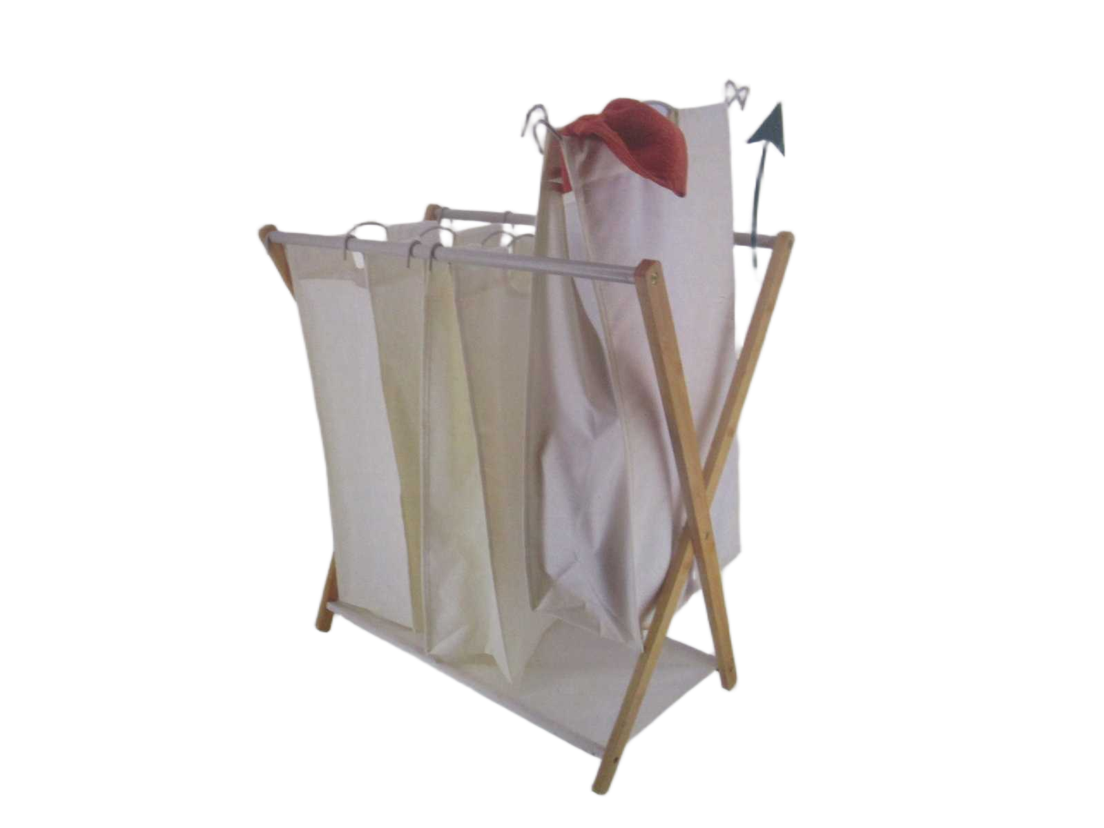 Laundry Basket 3 Compartiments Polyester Structure Bambou / Metal - Natural/Bambou