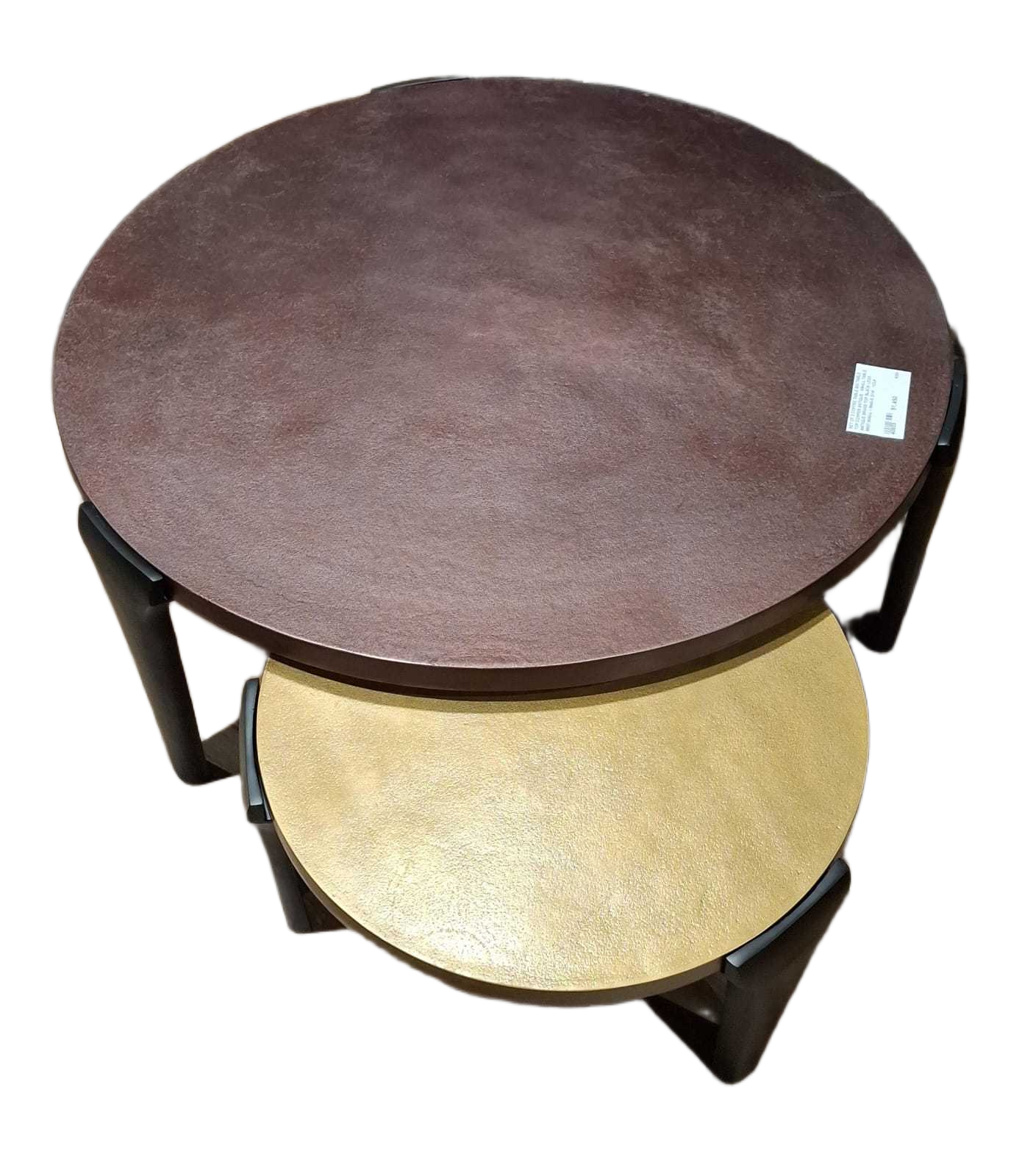 Coffee Table Set Of 2 Big Table Top Copper Antique - Small Table Antique Brass Top Black Legs